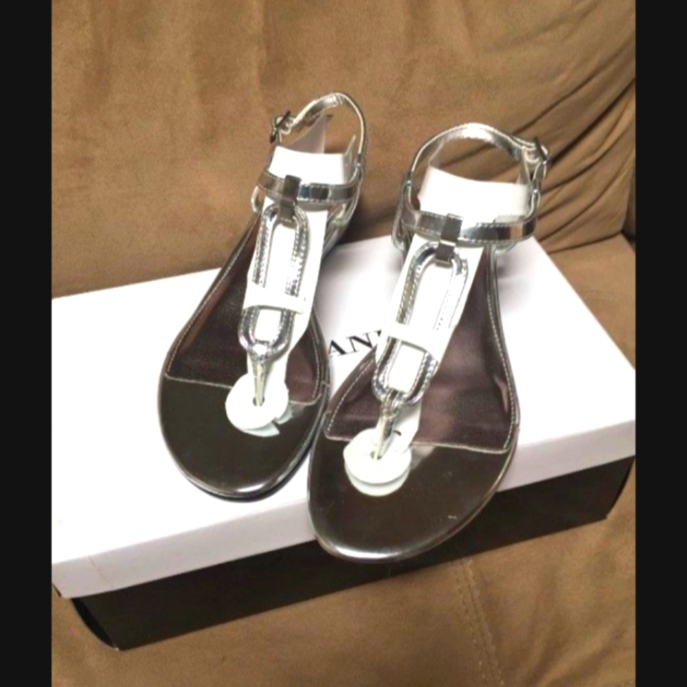 NIB Alfani Leather Sandals Silver 6.5